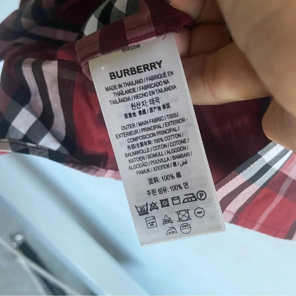 BURBERRY Red Poplin Check Short Sleeve Shirt Sz XS - Picture 9 of 10